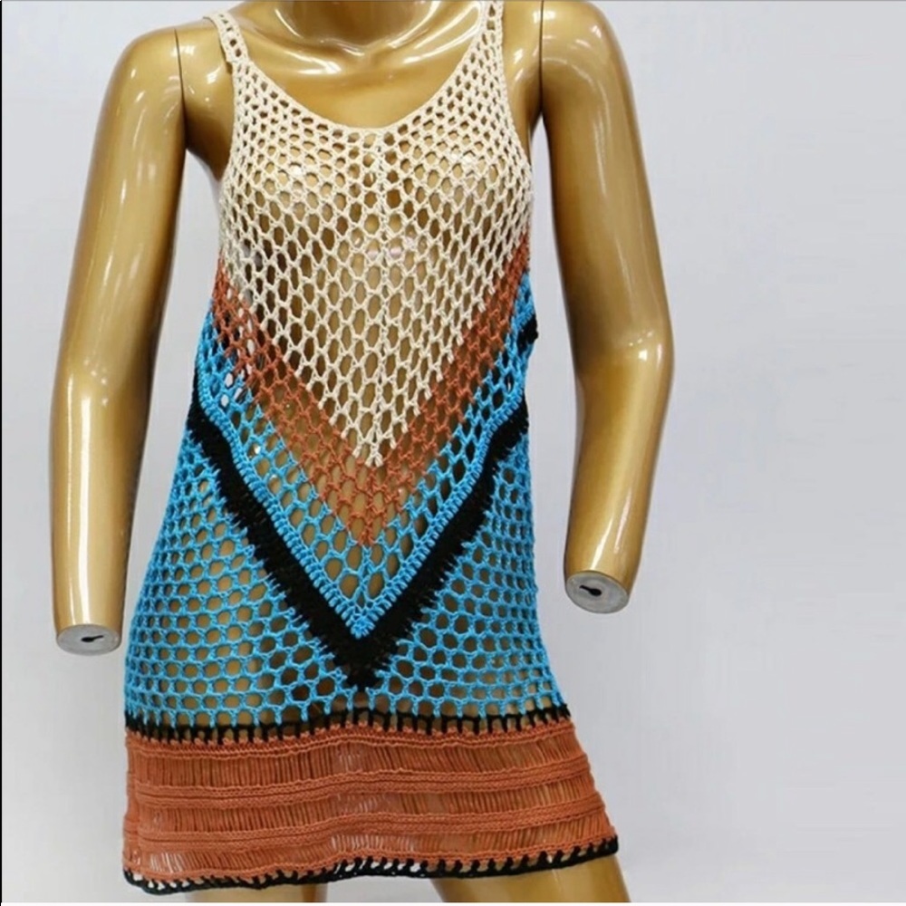 Foxy 5🌟Fav Crochet Colorblock Tunic Dress Coverup - Picture 6 of 8